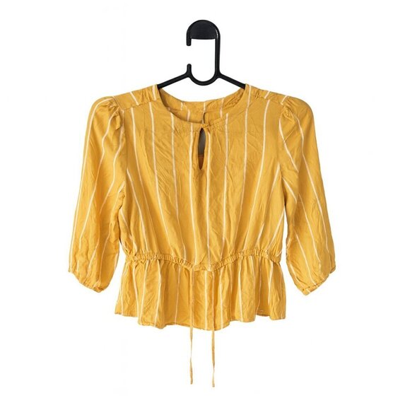 Como Black Tops - Como Black Yellow Striped Peplum Blouse Size M